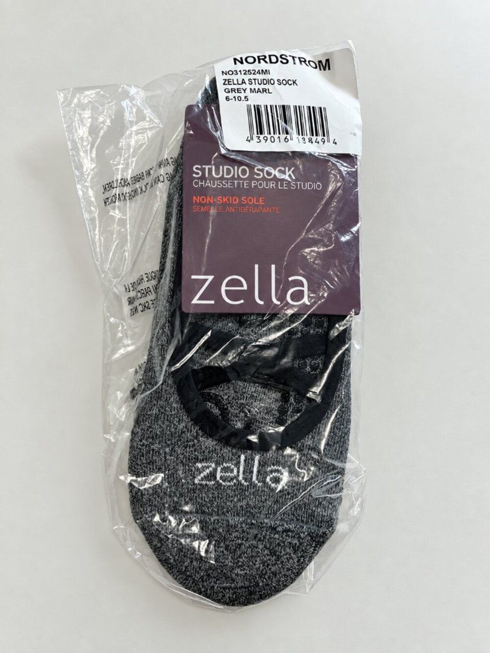 Zella Studio Sock - Pilates/Yoga/Athletic Socks - Grey Marl (with Black) New